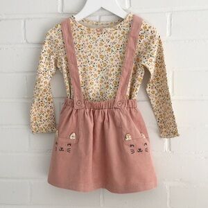 Toddler Girls Size 24 Months Pink Corduroy Suspender Skirt With Bunny Pockets